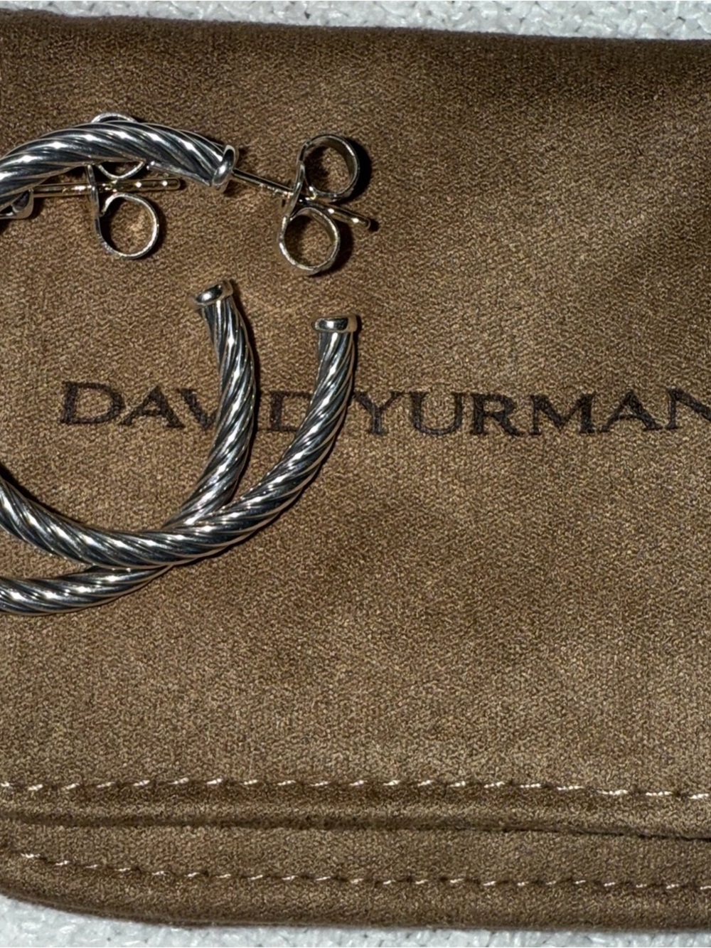 David Yurman Sterling Silver Cable Hoop Earrings - 1 inch. Like New